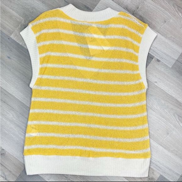 Zara Rustic Striped V-neck Sleeveless Tunic Sweater Vest Yellow Cream Small - Picture 8 of 9